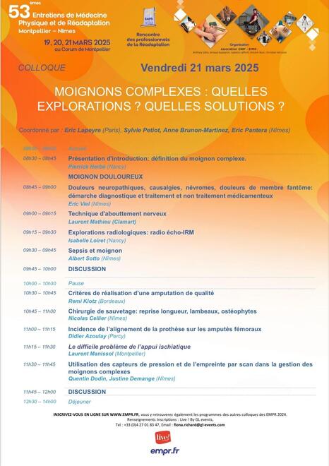 Programme matin des Entretiens de Médecine Physique et de Réadaptation auront lieu le 19, 20, 21 mars 2025