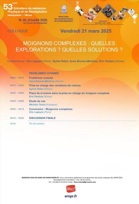 Programme apres midi des Entretiens de Médecine Physique et de Réadaptation auront lieu le 19, 20, 21 mars 2025